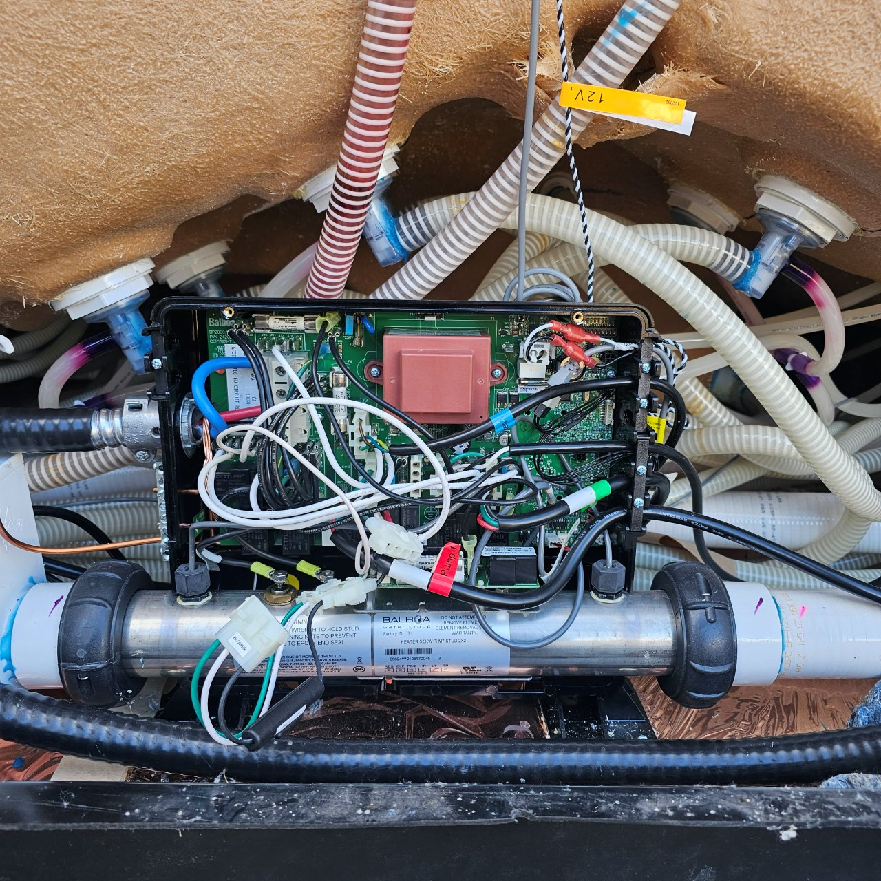 Electrical connections at the hot tub control equipment during installation